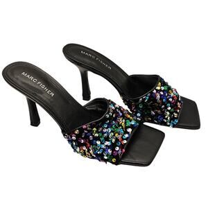 MARC FISHER Women's Danria Sequin Open Toe Strap Sequin Heels Size 8